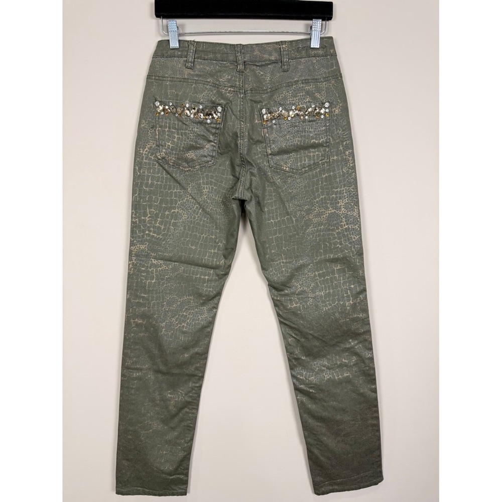 Ethly Jeans Women's Size 2 Olive‎ Green Gold Embellished Pockets Straight Leg - Picture 4 of 12